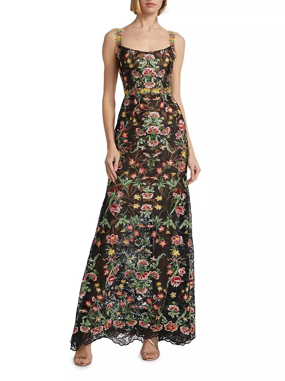 Floral Guipure Sleeveless Fit-&-Flare Gown Product Image