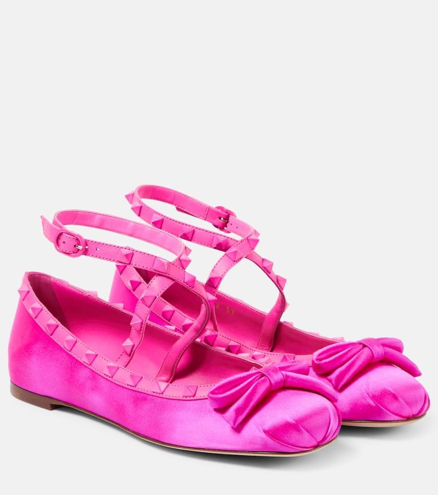 Rockstud Embellished Ballet Flats In Pink Product Image