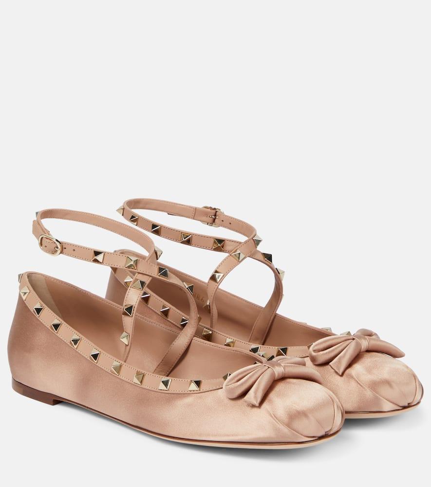 Rockstud Satin Ballet Flats In Beige Product Image