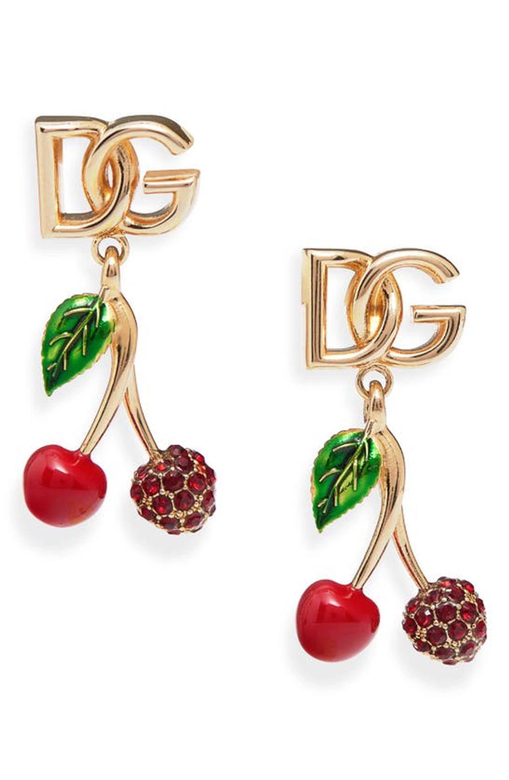 Cherry Charm Drop Earrings In Gold Product Image