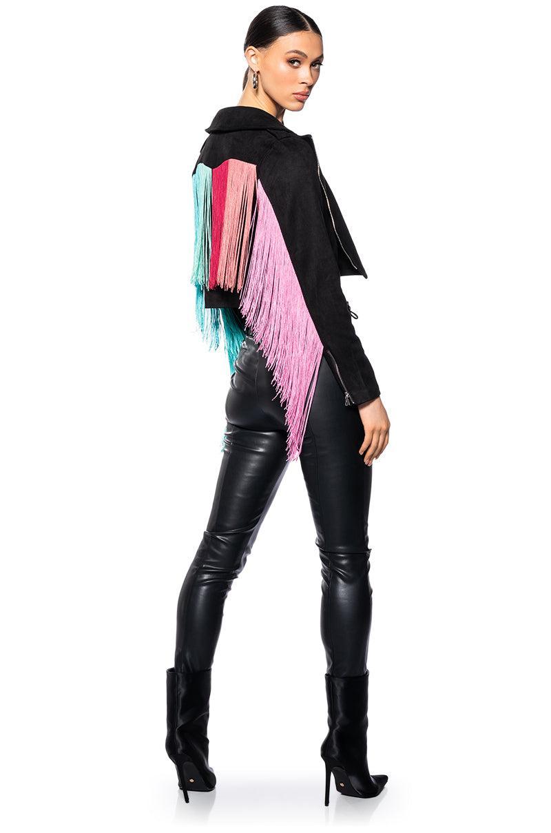 FRINGE BACK LIGHT WEIGHT MOTO JACKET Product Image