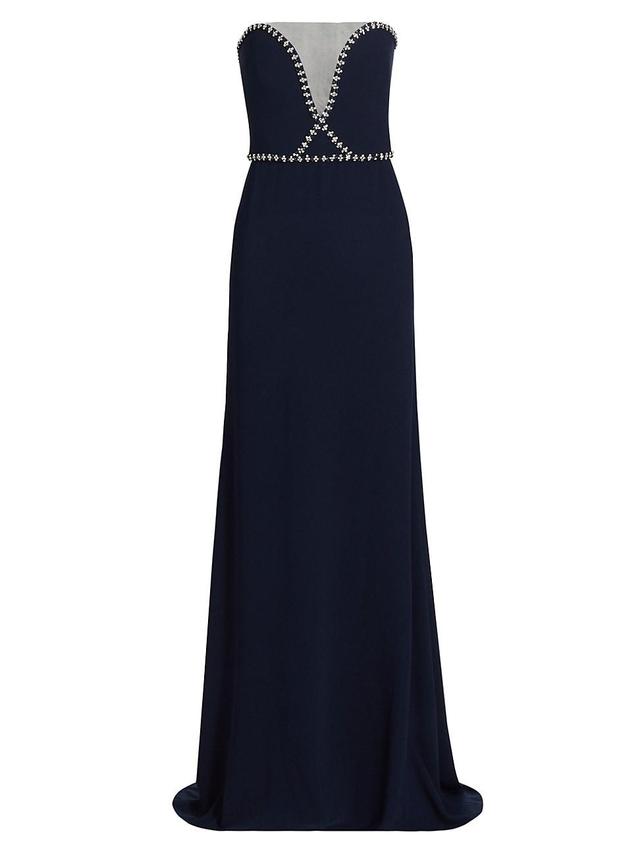 Womens Embellished Crpe Strapless A-Line Gown Product Image