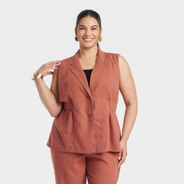 Womens Tailored Linen Vest - Ava & Viv Brown 3X Product Image