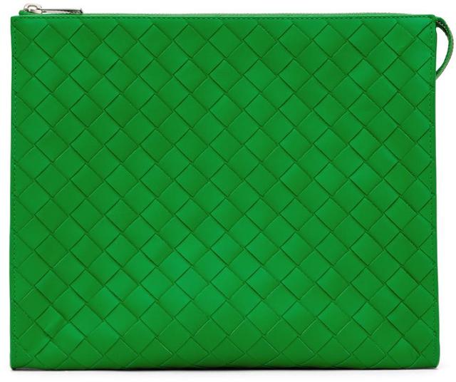 BOTTEGA VENETA Green Standing Pouch In 3724 Parakeetsilver Product Image