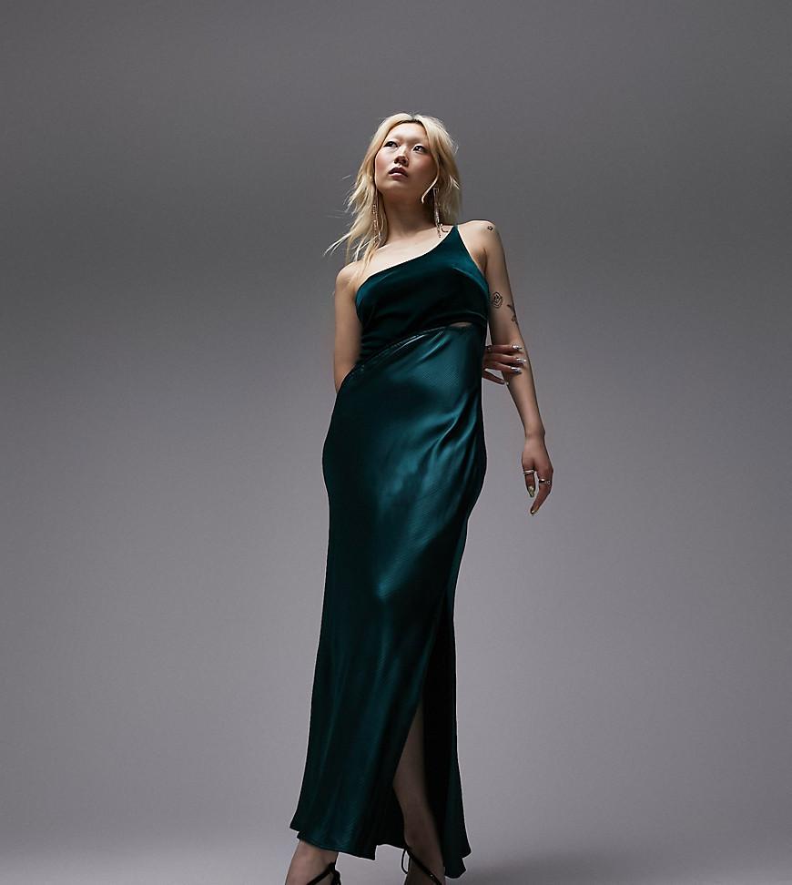 Topshop Petite one shoulder velvet and satin cut out midi dress Product Image