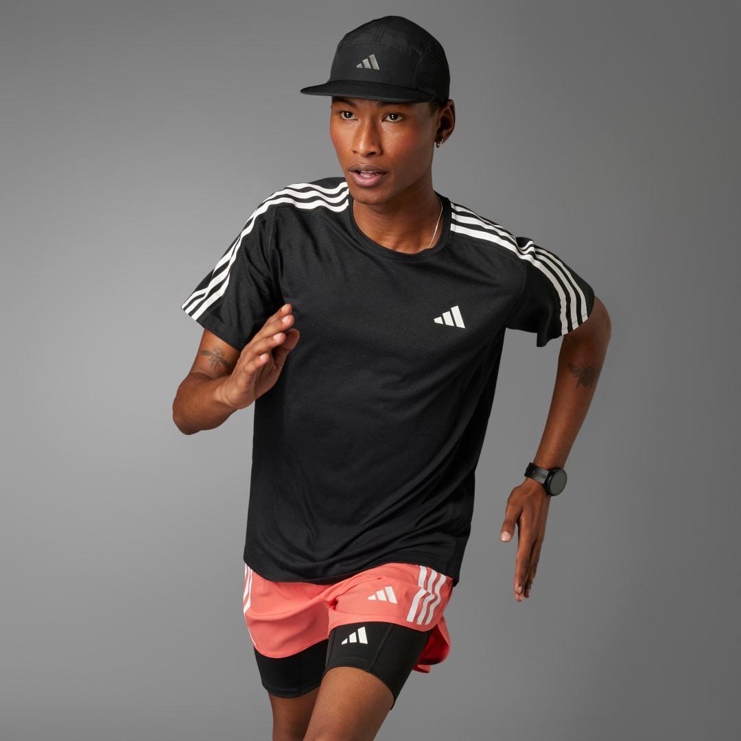 adidas Own the Run 3-Stripes Tee Shadow Red M Mens Product Image