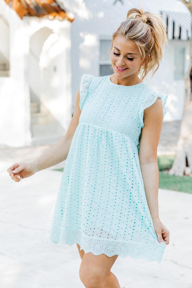 You Found My Heart Light Blue Round Neck Lace Romper Dress FINAL SALE Product Image