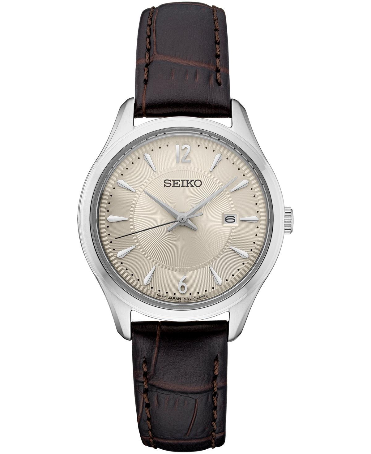 Seiko Womens Essentials Cream Dial Brown Leather Strap Watch - SUR427 Product Image