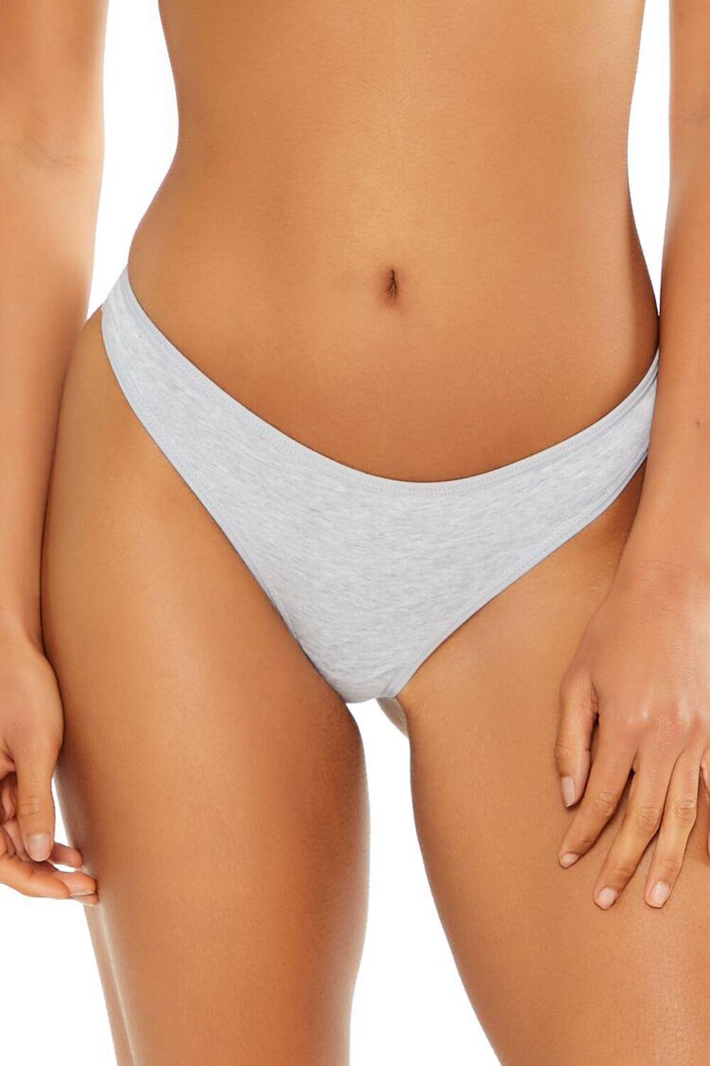 Heathered Mid-Rise Thong Panties | Forever 21 Product Image