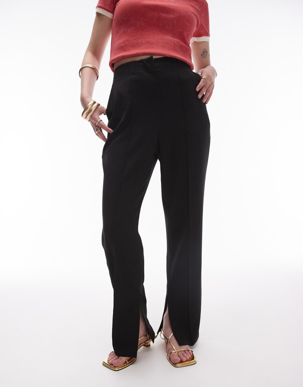 Topshop Petite basic split pants in black Product Image