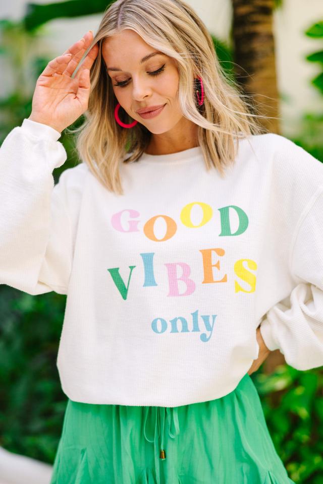 Good Vibes Only White Graphic Corded Sweatshirt Female Product Image