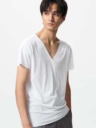 Mens Airism Anti-Odor Mesh T-Shirt V-Neck with Deodorizing White Medium UNIQLO US Product Image