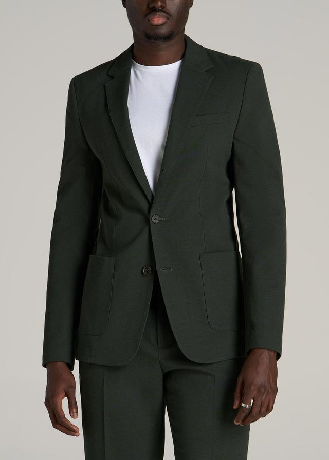 Textured Garment Washed Stretch Chino Tall Blazer in Dark Olive Green Male Product Image