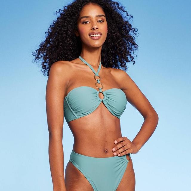 WomensRing-Front Halter Bandeau Bikini Top - Shade & Shore Sage S: Stretchy, Opaque, Tricot Fabric Product Image