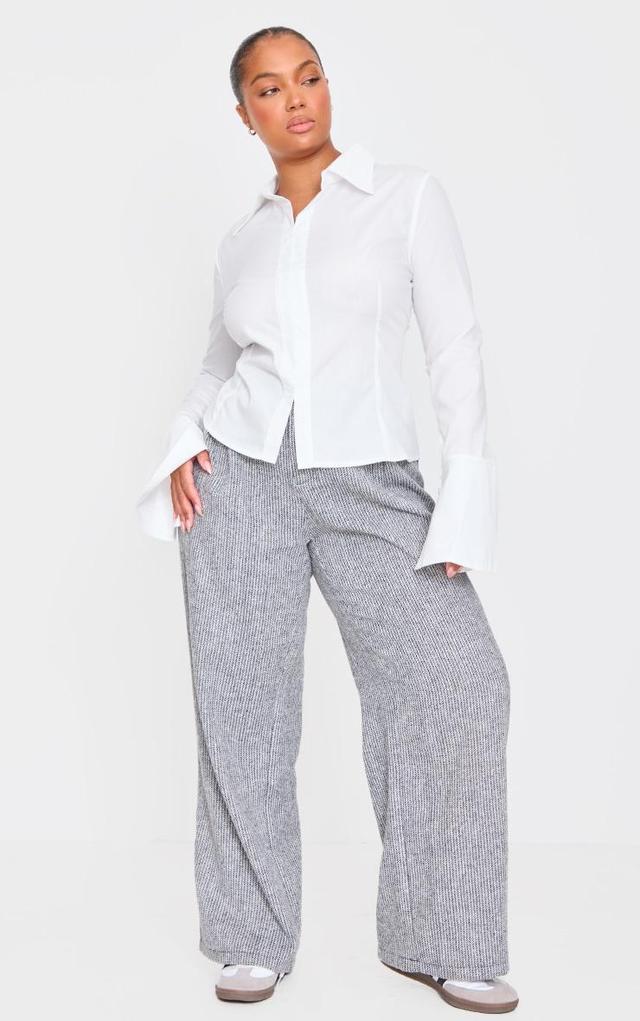 Plus Grey Tweed Low Rise Straight Leg Pants Product Image