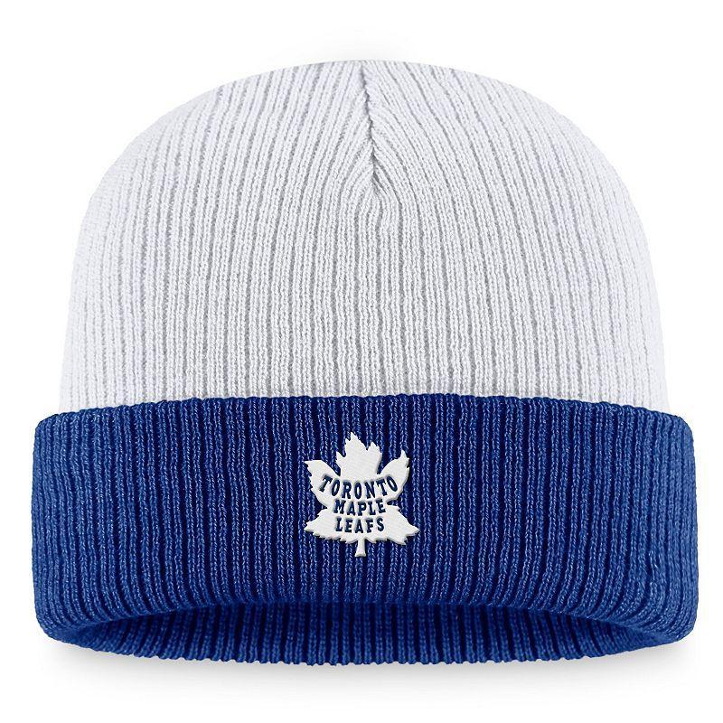 Mens Fanatics Branded White/Blue Toronto Maple Leafs Heritage Vintage Cuffed Knit Hat Product Image