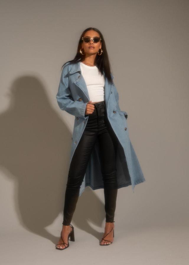 Cassis Light Wash Denim Trench Coat Product Image