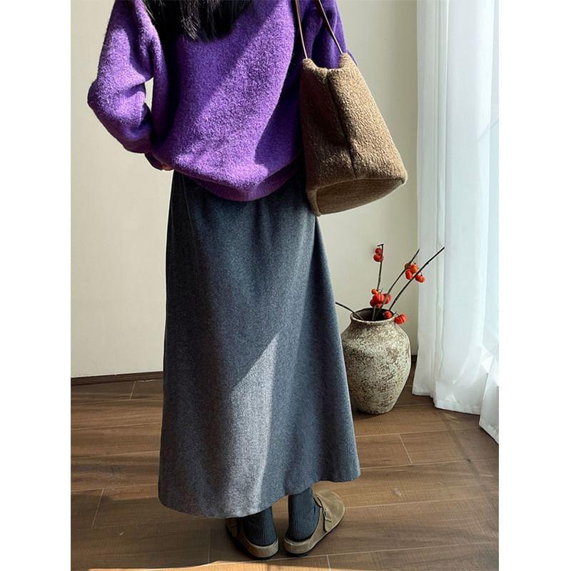 Elastic Waist Plain Maxi A-Line Skirt Product Image