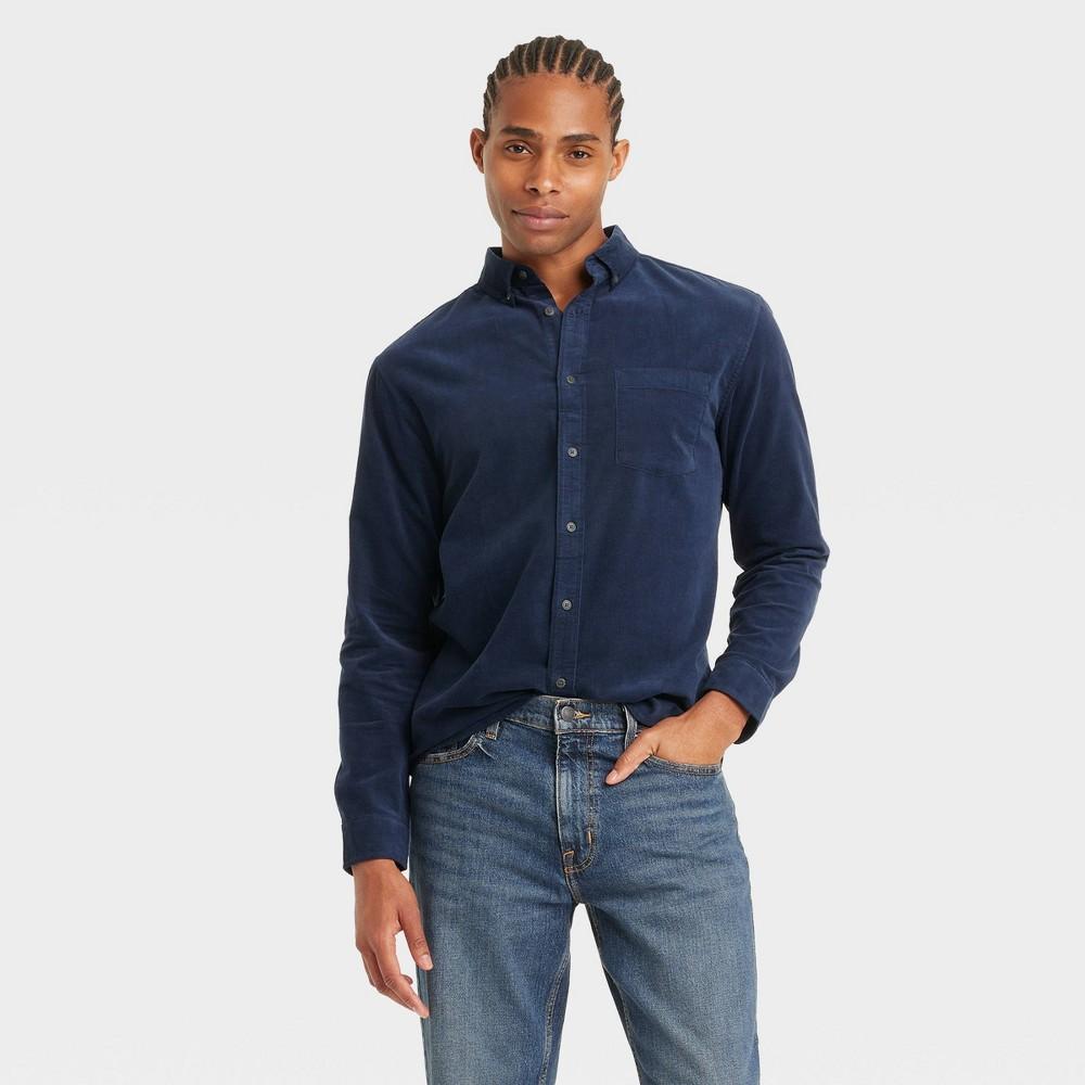 Mens Long Sleeve Mid-Weight Corduroy Button-Down Shirt - Goodfellow & Co Blue XL Product Image