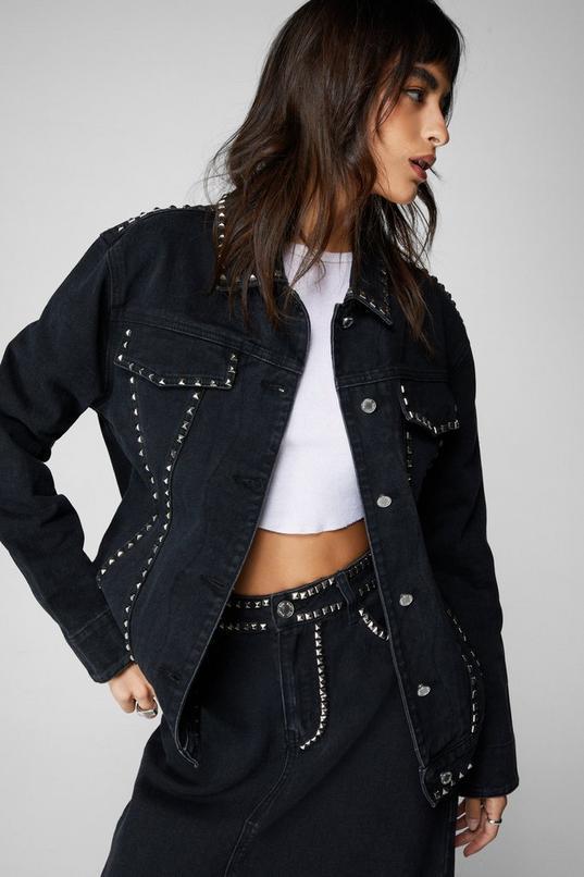 Studded Denim Trucker Jacket Product Image