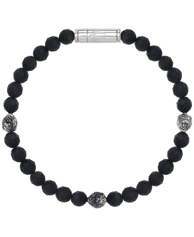 Bulova Mens Onyx & Lion Beaded Bracelet in Sterling Silver-Plate Product Image