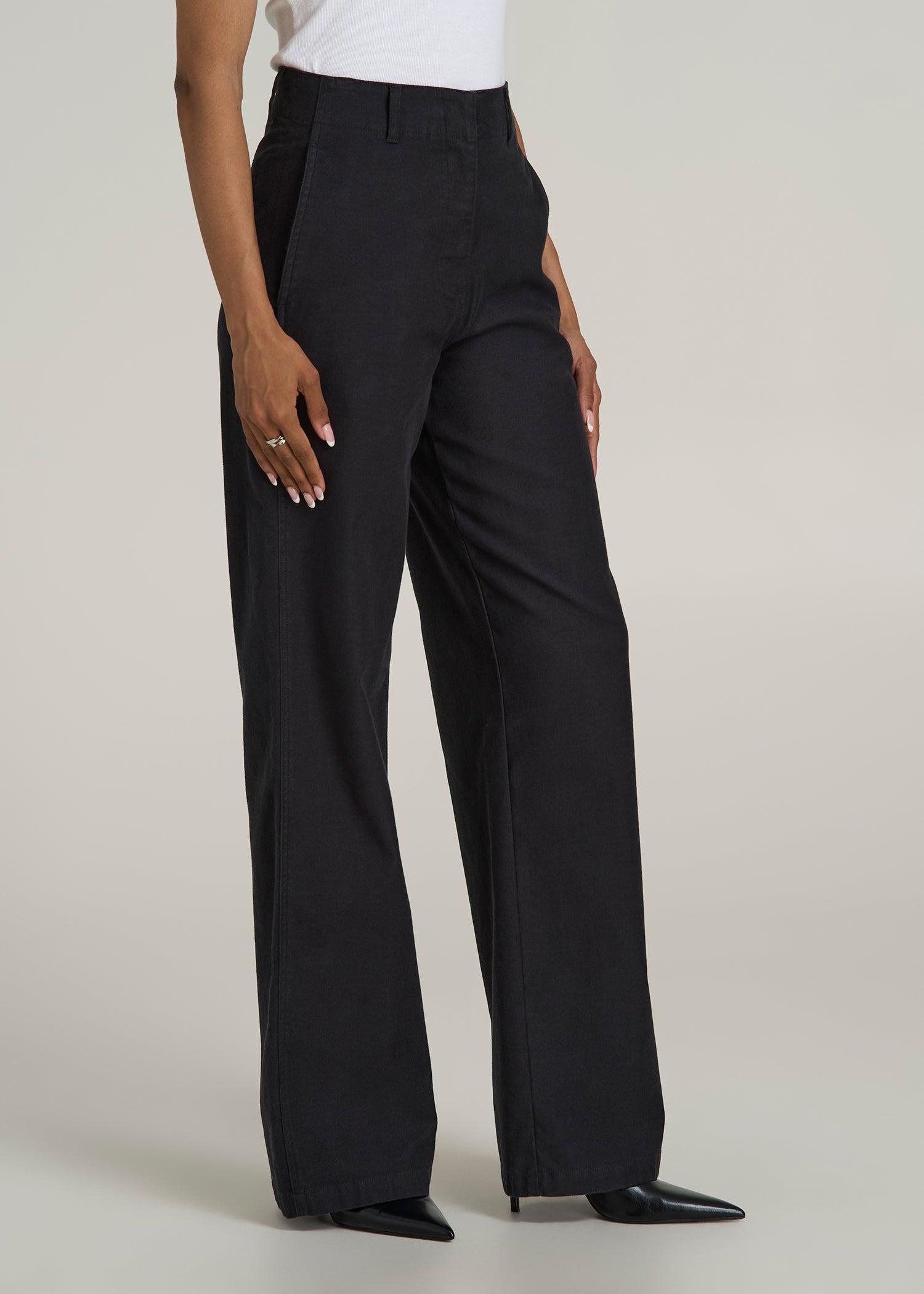 High Rise Wide Leg Flat Front Chino Pants for Tall Women in Black Female Product Image