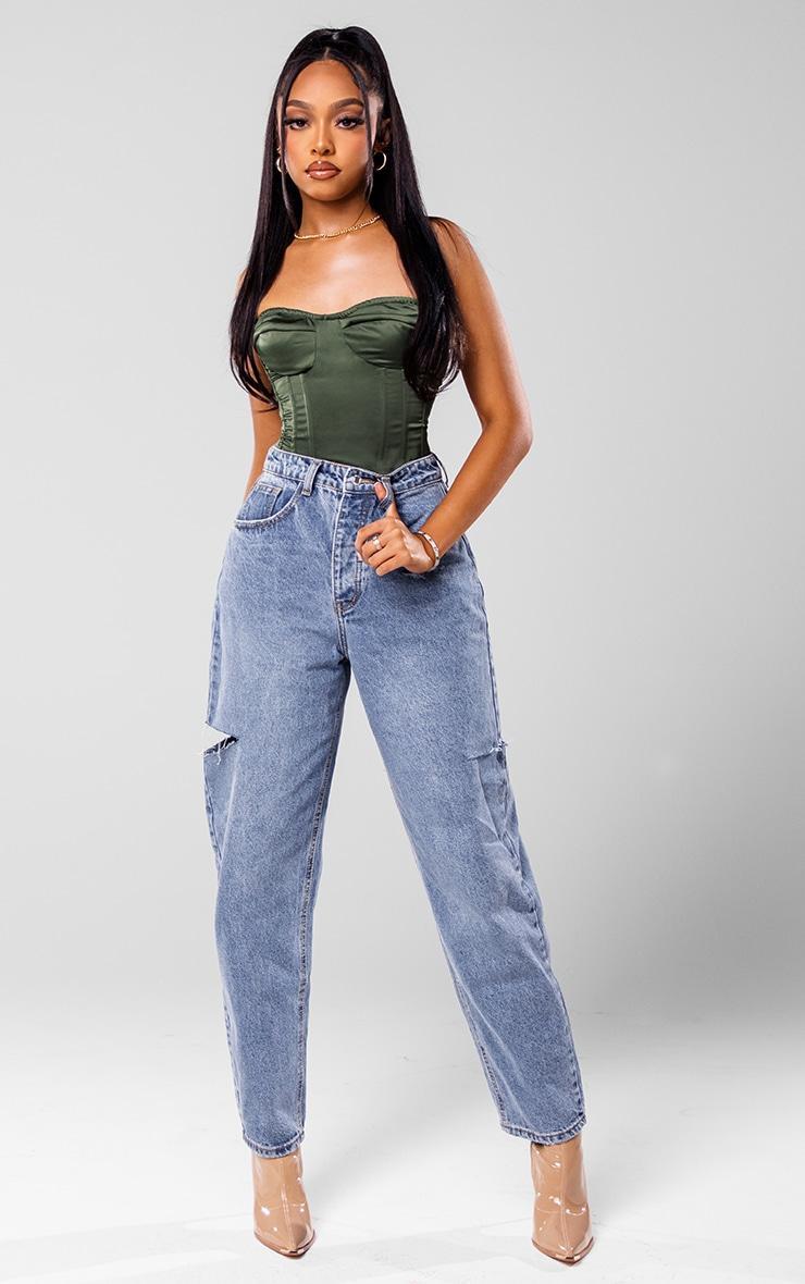 Mid Wash Thigh Split Baggy Boyfriend Jeans Product Image