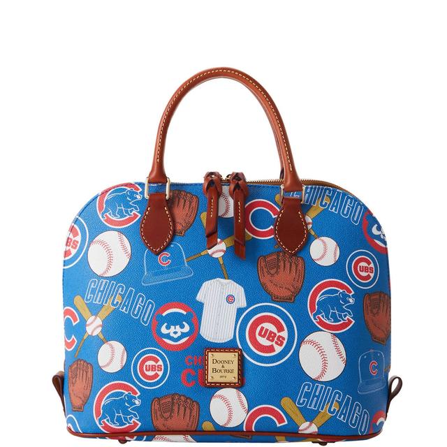 Dooney & Bourke Womens MLB Cubs Zip Zip Coated Cotton Satchel Bag in Blue Product Image