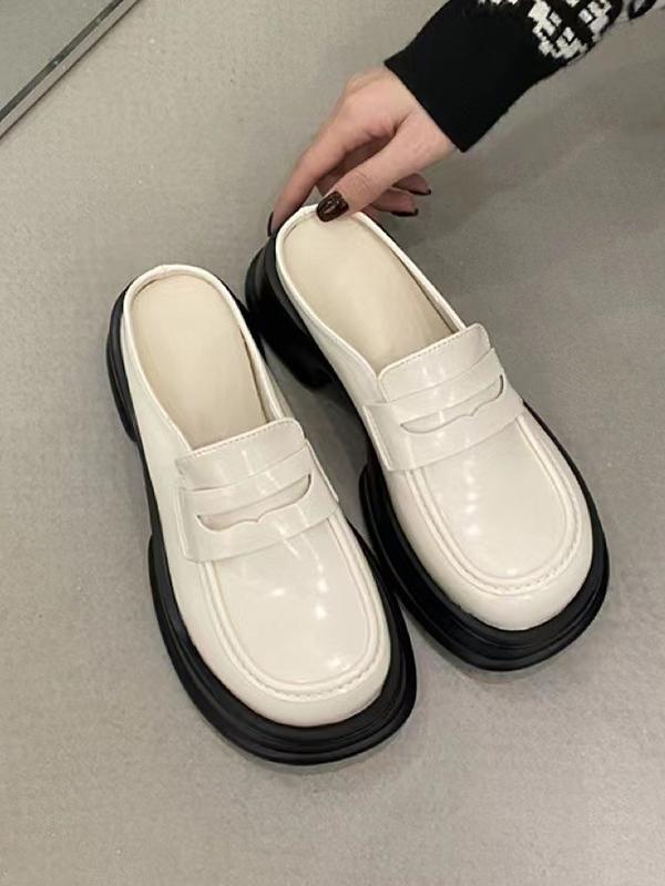 Round-Toe Split-Joint Loafers Platform Shoes Slippers&Mules Product Image