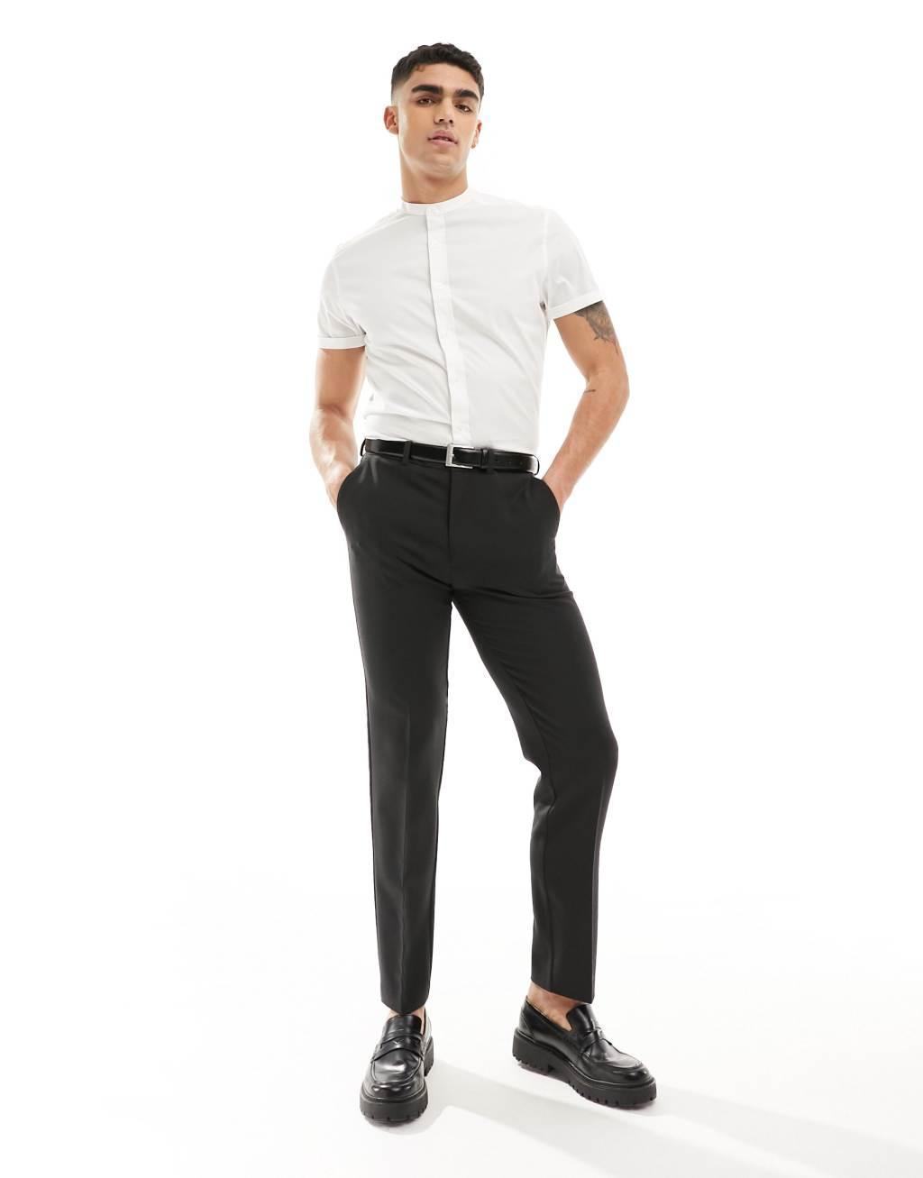 ASOS DESIGN slim fit grandad collar shirt with roll sleeves in white Product Image