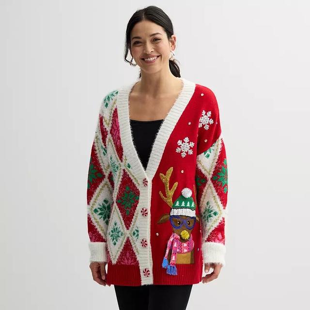 Womens Jollidays Reindeer Button Front Cardigan, Girls Product Image