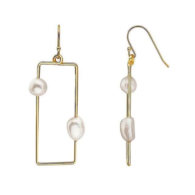 14k Gold Over Sterling Silver Freshwater Cultured Pearl Geometric Drop Earrings, Womens, Yellow Product Image