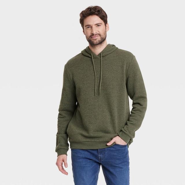 Mens Textured Fleece Hooded Sweatshirt - Goodfellow & Co Olive XL Product Image