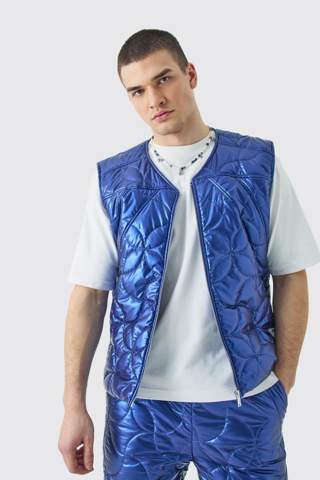 Tall Metallic Quilted Gilet | boohooMAN USA Product Image