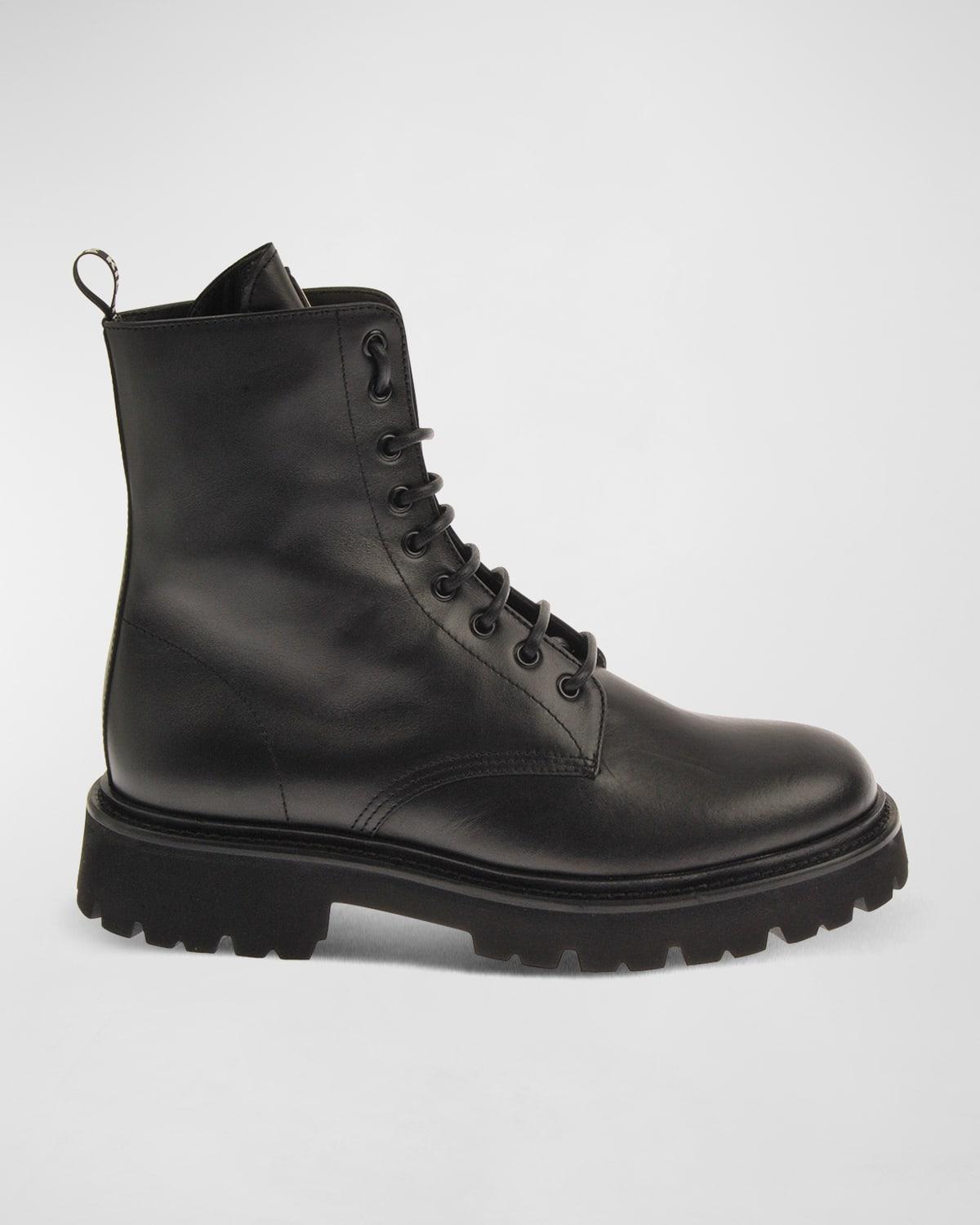 John Richmond Men's Lug-Sole Leather Combat Boots - Size: 41 EU (8D US) - BLACK Product Image