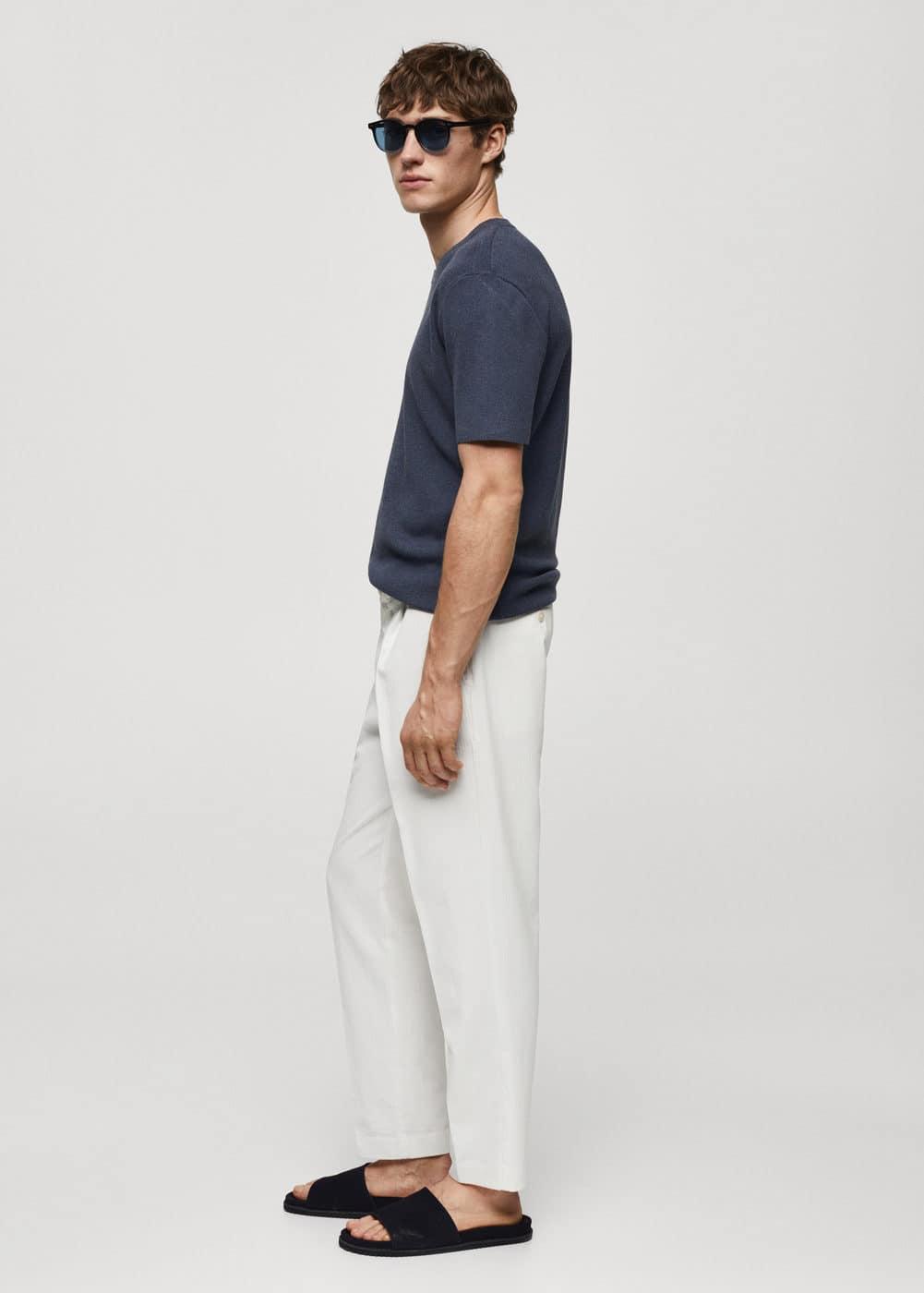 MANGO MAN - Slim fit trousers with pleated texture off whiteMen Product Image