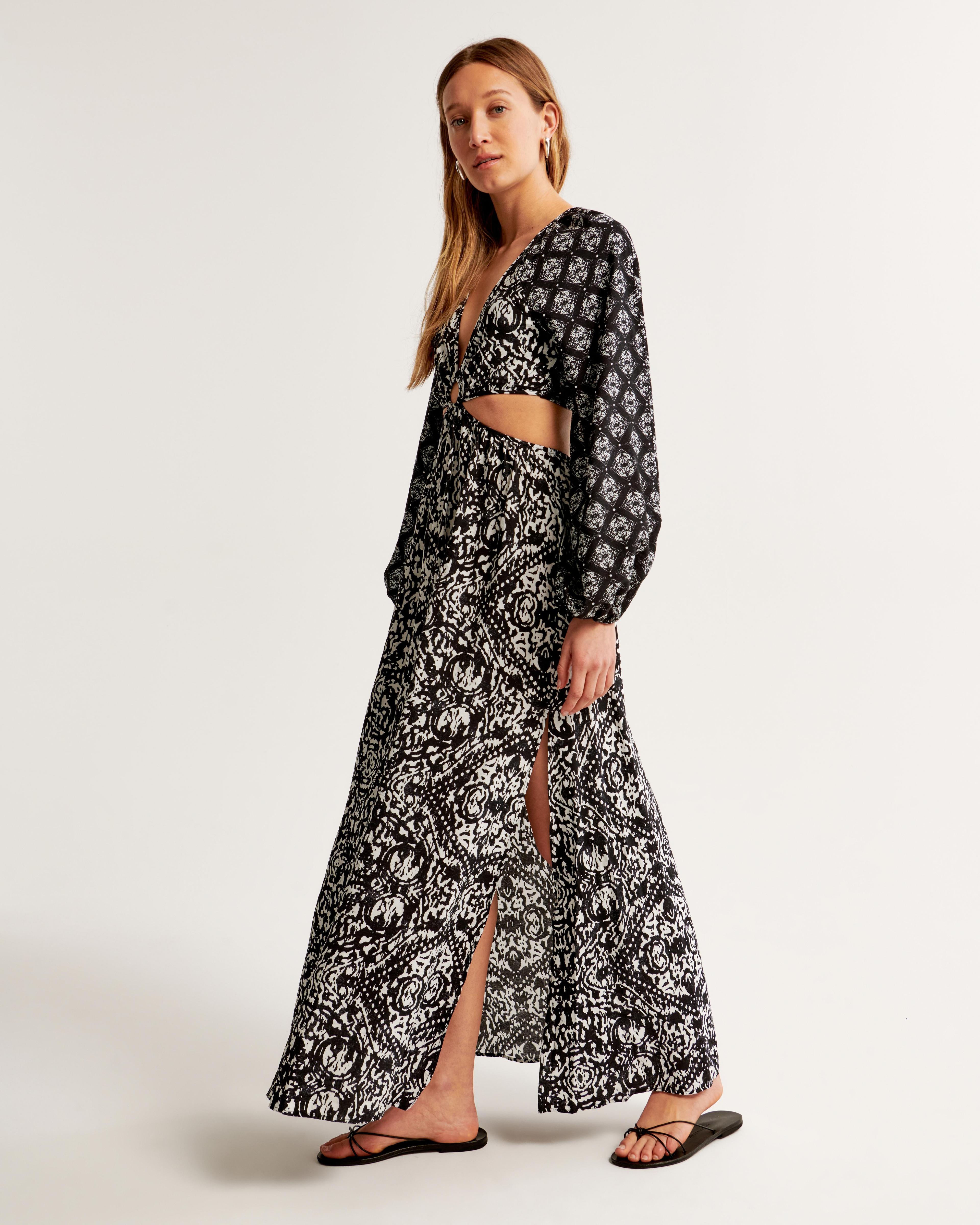 Long-Sleeve Plunge Cutout Maxi Dress Product Image