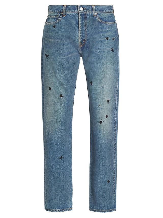 Mens Insect Embroidered Straight-Leg Denim Pants Product Image