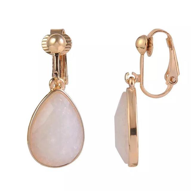 Emberly Gold Tone White Teardrop Clip Earrings, Womens Product Image