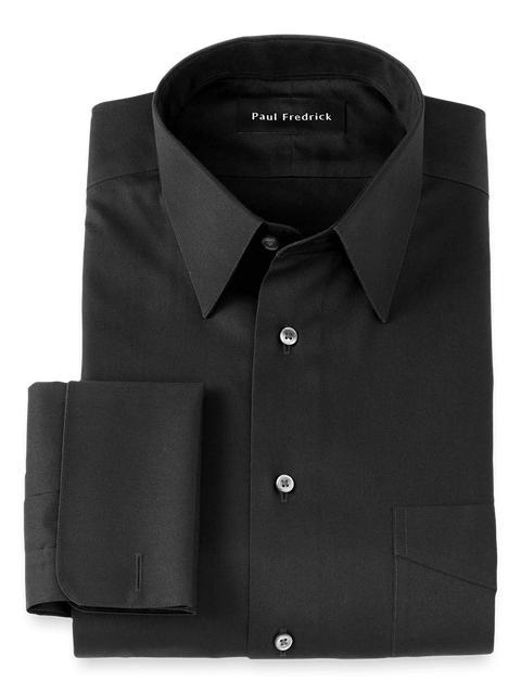 Non-Iron Cotton Pinpoint Solid Point Collar French Cuff Dress Shirt - Black Product Image