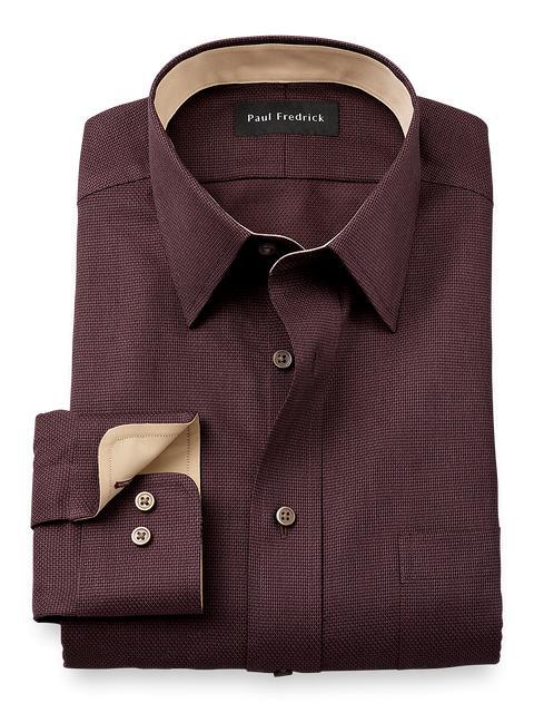 Non-Iron Cotton Solid Dress Shirt With Contrast Trim - Brown Product Image