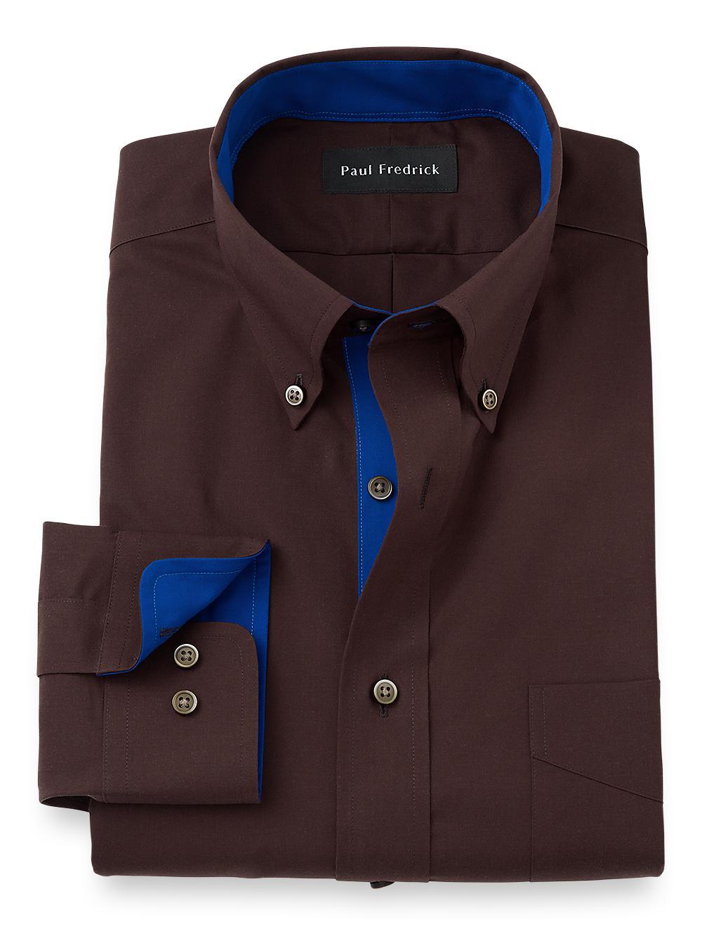 Tailored Fit Non-iron Cotton Solid Dress Shirt With Contrast Trim Product Image