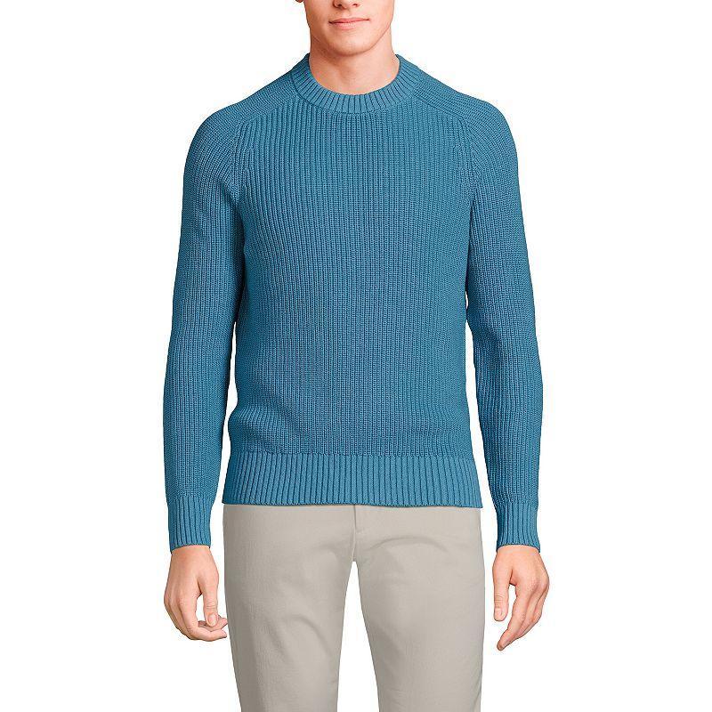 Lands End Mens Cotton Drifter Saddle Crewneck Shaker Sweater Product Image