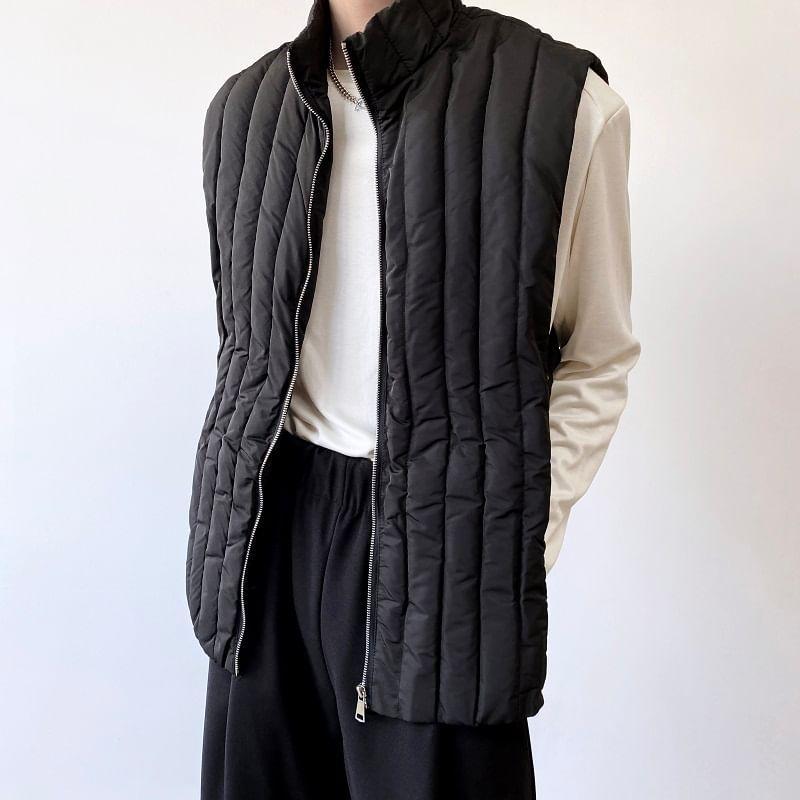 Stand Collar Plain Zip Puffer Vest Product Image