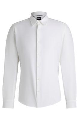 HUGO BOSS Slim-fit Shirt In Herringbone Performance-stretch Material In White Product Image