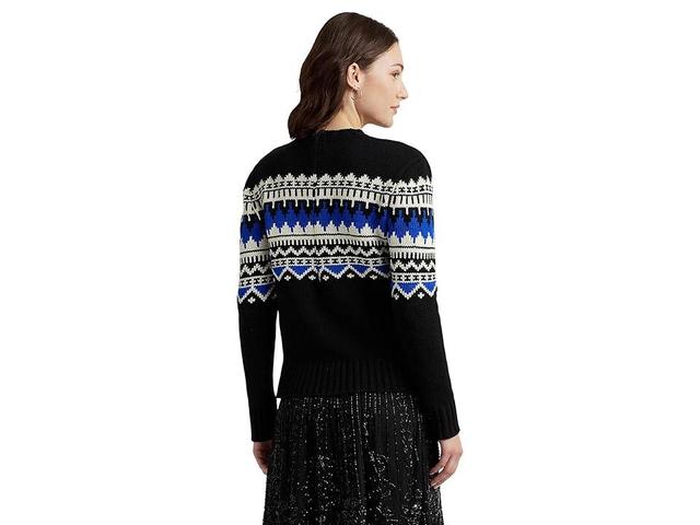 LAUREN Ralph Lauren Petite Fair Isle Wool-Blend Crewneck Sweater Cream/Sapphire Star) Women's Sweater Product Image