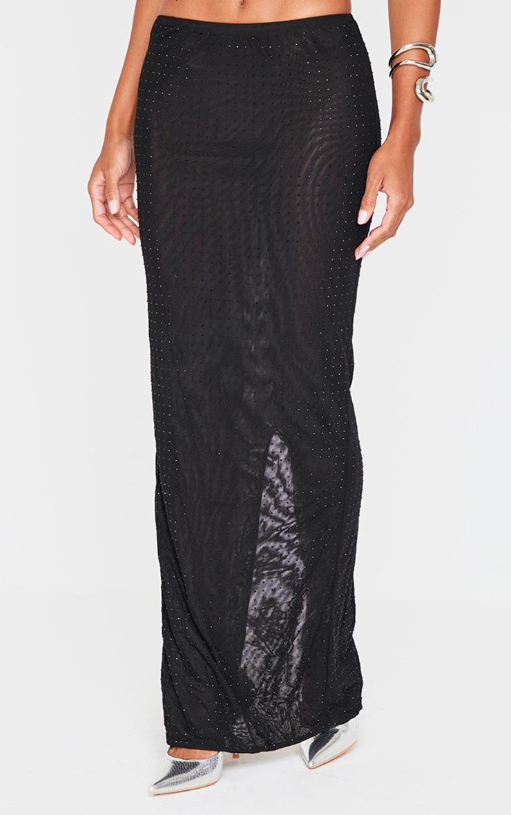 Black Hot Fix Mesh Maxi Skirt Product Image