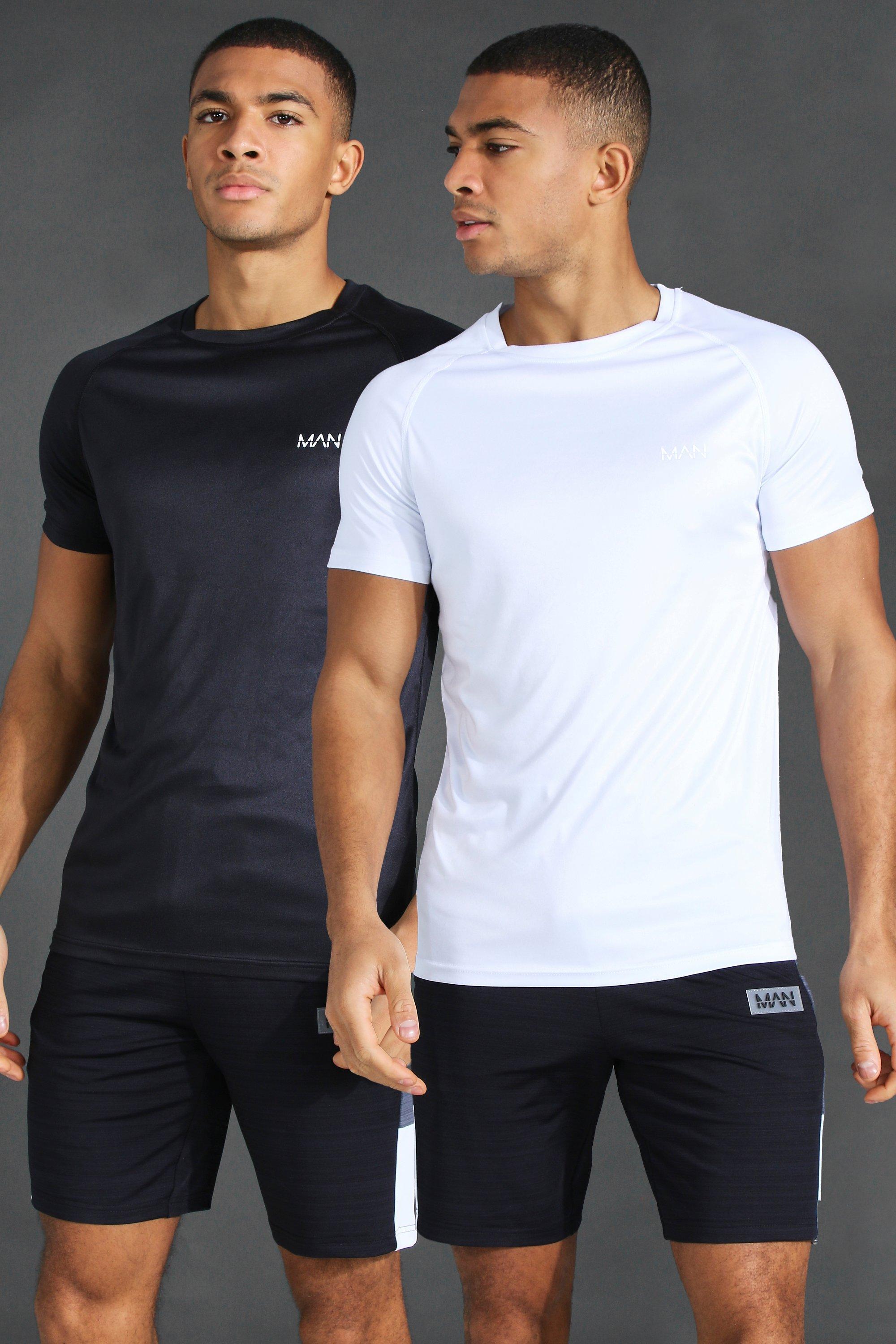 Man Active Gym 2 Pack Raglan Muscle Fit T-Shirts | boohooMAN USA Product Image