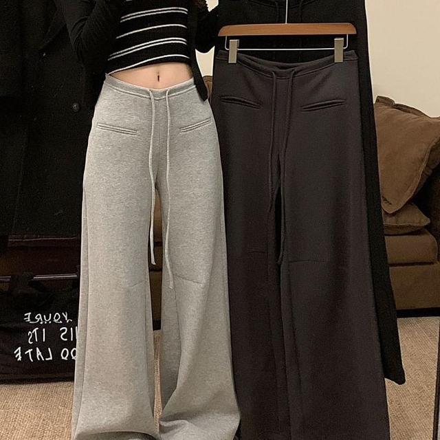 Drawstring Waist Plain Wide Leg Pants Product Image