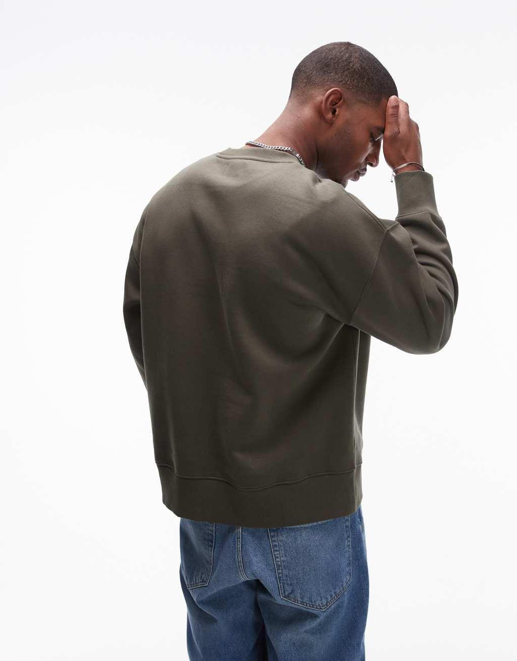 Topman premium heavyweight oversized sweatshirt in khaki Product Image